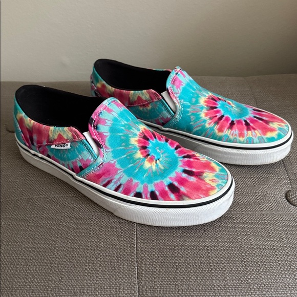 Vans 8 tie dye slip on shoes loafers casual womens teal pink skateboard - Picture 1 of 6